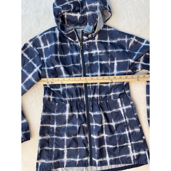 Columbia Girls Lightweight Rain Jacket Navy Blue White Print Windbreaker Coat L - Picture 4 of 8